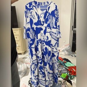 Blue and White Floral Maxi Dress